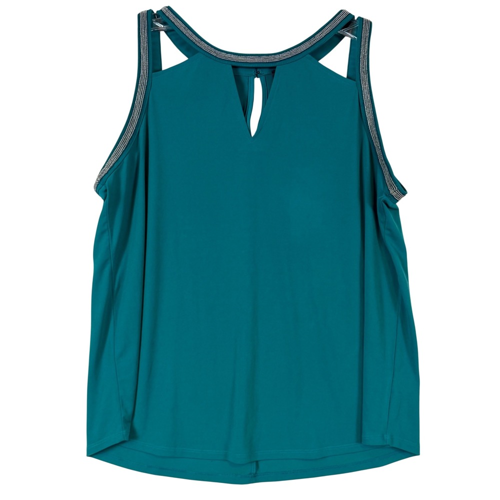 The Limited Teal Green Beaded Cold Shoulder‎ Keyhole Sleeveless Blouse Large NWT